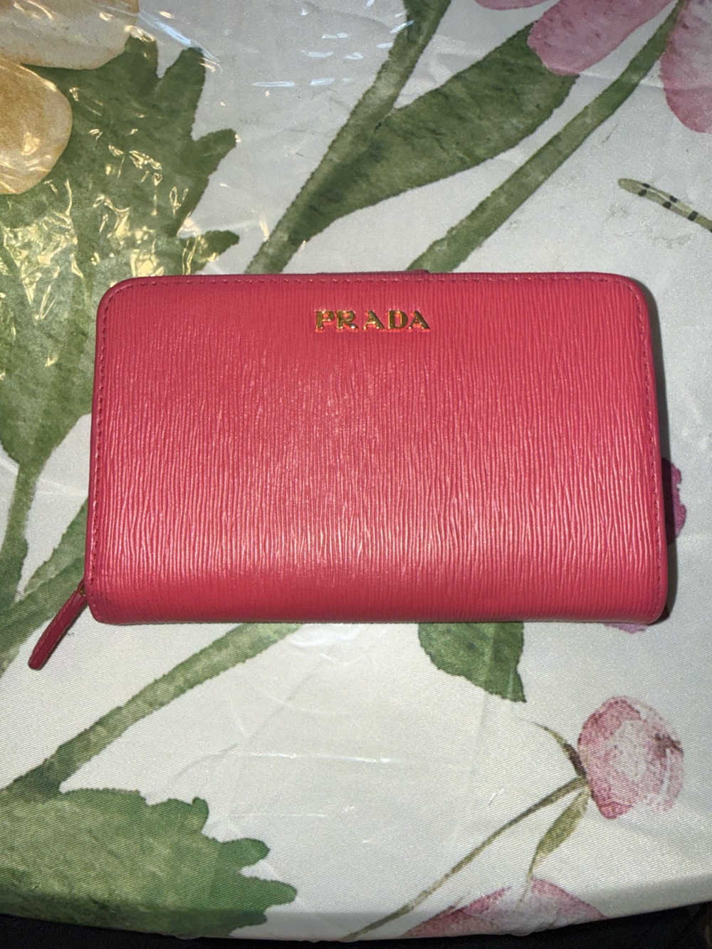 Prada Pink Textured Zip Wallet with Gold-tone Logo